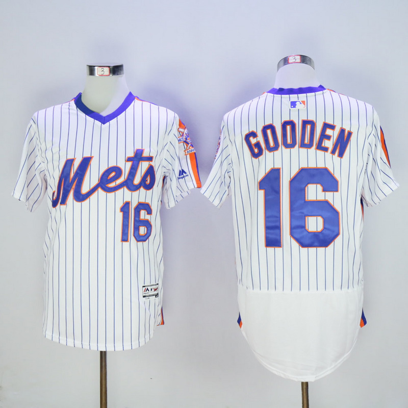 Men New York Mets #16 Gooden White Throwback Elite MLB Jerseys